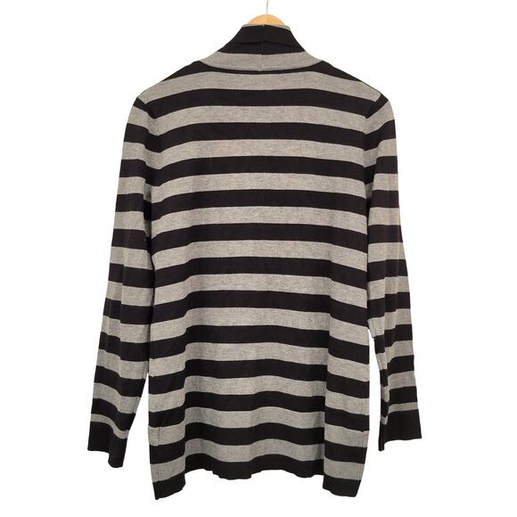 Pointelle Cardigan Women's Large Gray Black Open Front Striped Office Layer - Picture 2 of 6